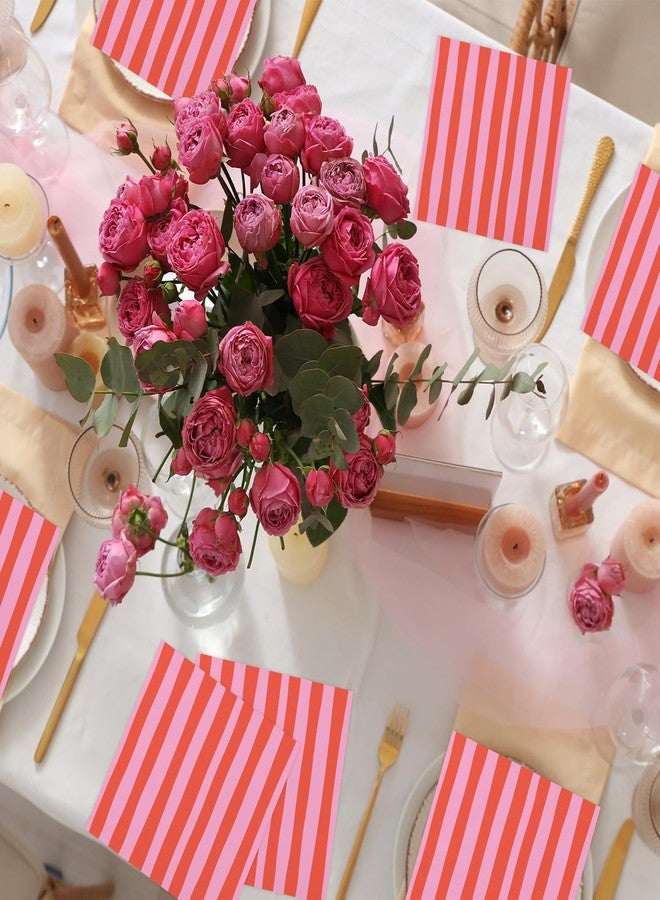 Quera Stripe Cocktail Napkins Striped Pink and Red Napkins (50ct) Disposable Napkins Baby shower Napkin for Boy, Wedding Dinner, Dinner or Guest, 5 * 5'' - Image 5